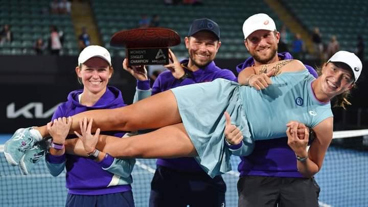 Team celebration on court