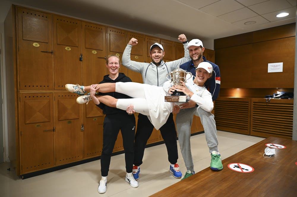 Celebrating in the locker room