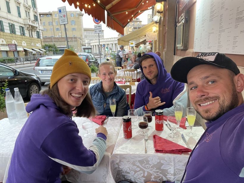 The team at dinner in Rome the evening of the final