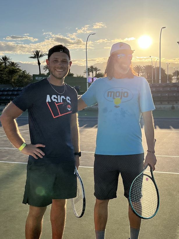 On the practice courts at Indian Wells at sunset